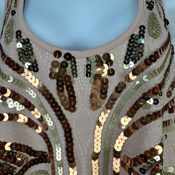 Almost Famous Beige Tank Top With Sequins Womens Large Racerback Scoop Neck - Picture 2 of 6